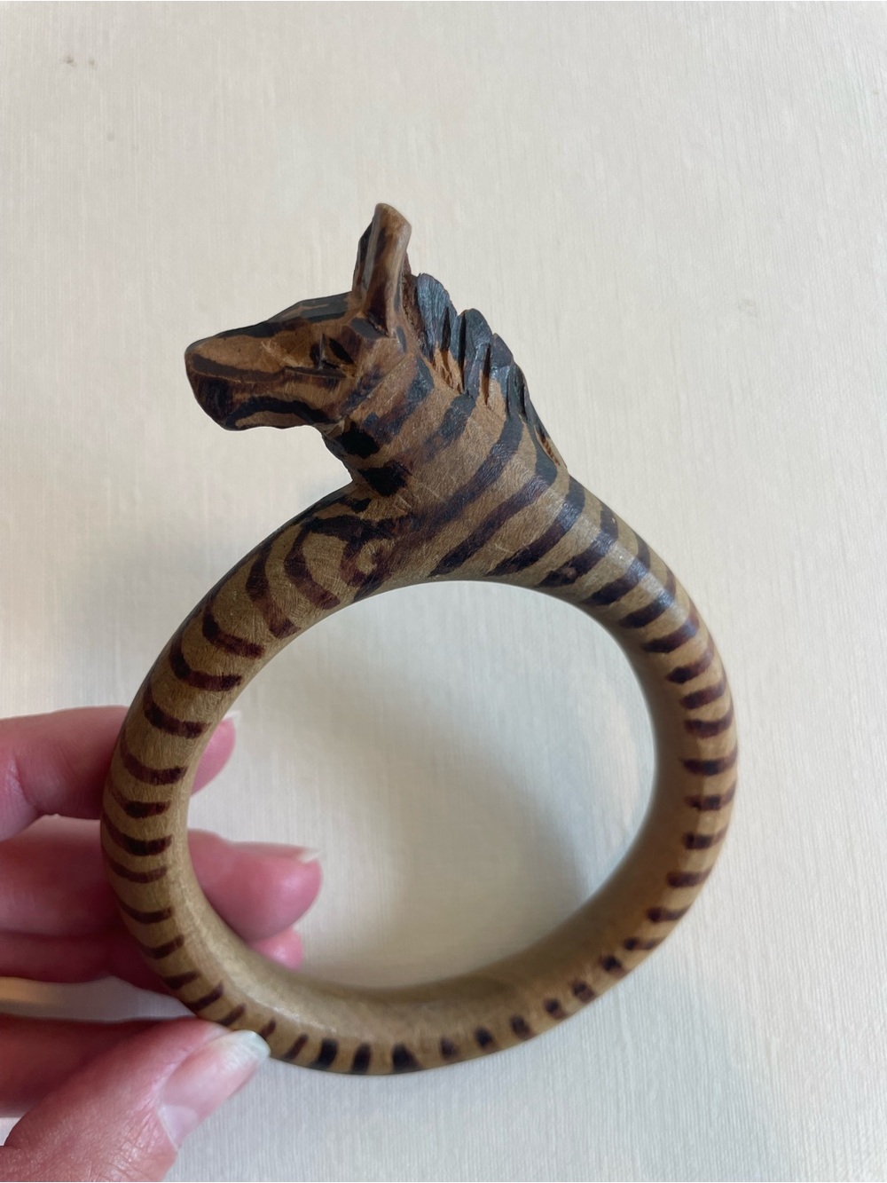 Unique Handcrafted wooden Zebra-Pattern Accessory bangle - Picture 5 of 7